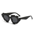 Chic black petal-shaped oversized sunglasses with dark grey round lenses for women - Black Frame Black Grey Lens