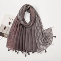 Vintage bohemian scarf with mixed floral and geometric patterns and fringe edges - Gray Brown Patchwork Pattern Style (XB1019)