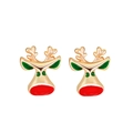 Festive Christmas reindeer stud earrings in gold with red and green enamel details - A138-7 Gold Deer Head