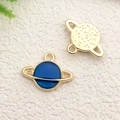 DIY Planeten-Anhänger in Blau-Emaille und strukturiertem Goldmetall für Schmuck - 1 Stk. Königsblauer Saturn Planet