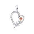 S925 silver heart necklace with rose flower pendant in silver and rose gold finish - Pendant Only / 925 Silver