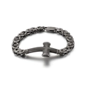 Bracciale hip hop da uomo nero con catena bizantina e pendente a croce vintage - Stile Croce Nero Bollito (KB124345-KFC) / grigio scuro