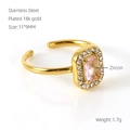 Anello regolabile in acciaio inossidabile placcato oro 18K con zircone rosa e cristalli - Rettangolo Rosa (ZR592G-02)