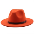 Classic orange wool fedora hat with a wide brim and leather band for men and women - M (56-58cm) / Orange