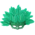 Groene veren maskerade maskers met glitter voor Halloween feest kostuum en verkleedpartij. - Groene Glitter