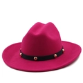 Cappello fedora magenta a tesa larga con fascia nera e borchie metalliche dorate - M(56-58cm) / Rosa Rossa