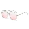 Pink gradient square sunglasses with silver double bridge frame and transparent trim - Silver Frame Transparent White Frame Gradient Pink C6