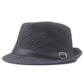 Cappello fedora in paglia nera con fascia in ecopelle e fibbia in argento - 58cm / Nero