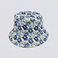 Detail of floral bucket hat featuring vibrant blue and yellow digital flower prints - M (56-58cm) / Blue Yellow White Floral (29#)