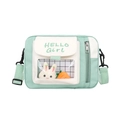Borsa a tracolla in tela verde menta con finestra in PVC trasparente e coniglietto - verde chiaro