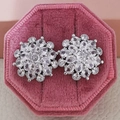 Elegant silver flower stud earrings with sparkling cubic zirconia in a pink velvet box - Snowflake Flower / Silver