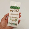 6-piece candy-colored hair clip set with green resin flowers and pearls in hand - Green Guardian (6 Piece Set)