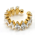 Anillo abierto de acero inoxidable chapado en oro 18K con circonitas talla marquesa - Zyg369 Blanco / Diseño Abierto Ajustable