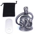 Silver skull bell pendant with wings and black velvet pouch on white background - Retro Silver with Pouch & Tag