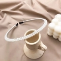 Elegant double row pearl headband in milky white finish with black protective end caps - 20# Double Row Creamy White Pearl Headband