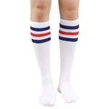 White women's calf-high socks with classic blue and red stripes in JK school style - One Size / White/Blue Red Blue Stripes