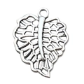 Hollow silver leaf charm pendant for DIY jewelry making in polished finish - Hollow Leaf Style (8981)