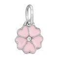 Pink enamel flower charm with sparkling center stone and silver tone finish - Pink Sakura Rhinestone Charm (025)