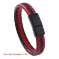 Bracelet rétro pour homme en cuir tressé rouge et noir avec fermoir magnétique 21cm - 21cm / Boucle Noire Cuir Rouge