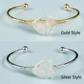 Handmade woven heart crystal open bangles in gold and silver finish with wire wrapping - Gold Style / White Crystal