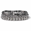 Set of four stacked bracelets with natural rose stone beads and silver titanium steel chains - Black Net Silver Lava Stone Style (FK0293)
