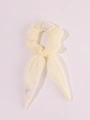 Detail of light beige LED scrunchie with long ribbons in soft chiffon fabric - Lighted Rabbit Ears-Cream White