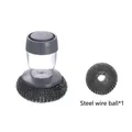 Brosse à vaisselle à long manche avec réservoir savon et deux têtes en acier - Brosse Métallique + 1 Balle Métallique