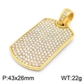 Pendaglio dog tag rettangolare placcato oro hip hop con strass bianchi lucidi 43x26mm - Colore Oro Senza Catena