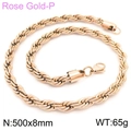 Rose gold stainless steel rope chain necklace 8mm wide and 500mm long for men and women - 500x8mm (KN228888-Z)
