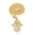 Chaîne cubaine plaquée or avec pendentif Main de Fatma et cristal mauvais œil - Œil de Fatima à Strass + Chaîne Cubaine 3mm 24 pouces