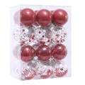 Red Christmas ornaments set with glitter and berries in a clear storage box - 6cm / Set of 24 / Red