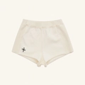 Slim fit cream knit sports shorts for women with elastic waist and side ribbing detail - M / Cream