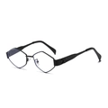 Chic black geometric rhomboid metal frame sunglasses with elegant gold logo temple detail - Black Frame Anti-Blue Light