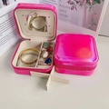 Pink PU leather travel jewelry box with mirror and zipper closure for rings and necklaces - Upgraded Mirror Style / Rose Multi
