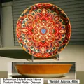 8 inch Bohemian ceramic deep plate with orange mandala patterns for dining table - 8 Inch Stone Pattern Deep Plate / Orange