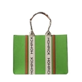 Grass green felt tote bag with brown leather trim and MOMPICK canvas shoulder straps - Green