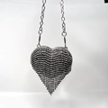 Mini heart-shaped evening bag with black rhinestones and silver metal chain strap - Heart Black Tassel Style