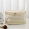 Portable beige mesh makeup bag with handles and double zippers for travel organizers - Single Layer / Beige