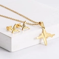 Golden heartbeat necklace and stud earrings set in polished titanium steel for women - Heart Beat