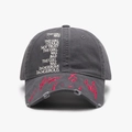 Dark grey baseball cap with white embroidery and red distressing on the brim - Adjustable / Dark Gray