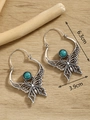 Bohemian silver butterfly drop earrings with turquoise center inlay and 6.3cm size detail - Silver FX738 With Turquoise