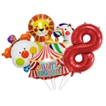 Set de ballons d'anniversaire cirque avec lion, zèbre, clown et ballon chiffre 8 rouge - Ensemble à Thème de Cirque (Numéro Huit)