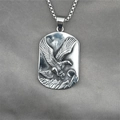 Vintage stainless steel eagle pendant necklace with embossed moon and mountain details - Eagle Pendant with Chain