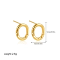 Detail view of gold oval earrings with textured finish showing 14mm x 12mm dimensions - Gold
