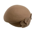 Elegant camel wool felt beret for women with a side 3D flower decoration - One Size(57-58cm) / Khaki