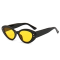 Retro black oval sunglasses with yellow lenses and gold star rivets for women - Black Frame Yellow Lens