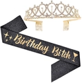 Golden rhinestone tiara and black glitter sash set for birthday party decorations - Gold Crown And Black Birthday Bitch Sash