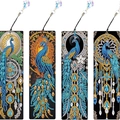Set di 4 segnalibri fai da te pittura a diamante pavone in pelle PU con nappe - Stile Pavone (SQ-134) / Set di 4
