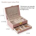 Double-layer lotus pink leather jewelry box with drawer and lock for rings and earrings - Lotus root pink