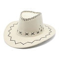 Detail of cream western cowboy hat with black decorative stitching and metal eyelets - M (56-58cm) / Beige